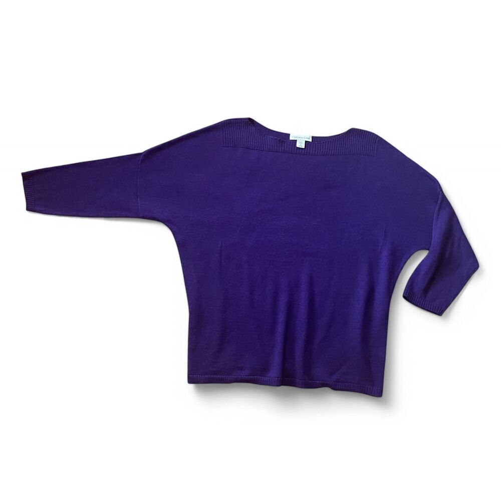 Coldwater Creek Purple Wool Blend Boatneck Cropped Sleeve Sweater Size 10-12 /M